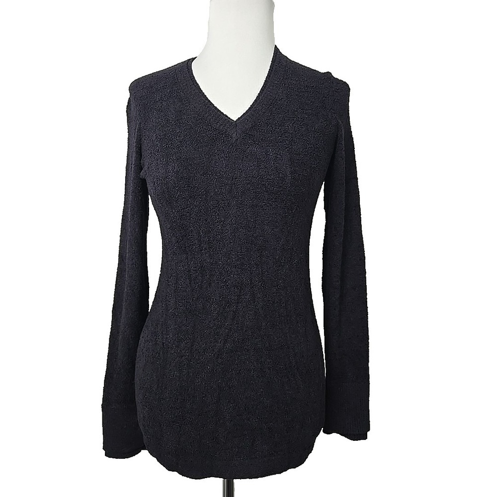 EXOFFICIO Black‎ Nylon Double Cuff V-neck Knit Chenille Sweater Top Small S